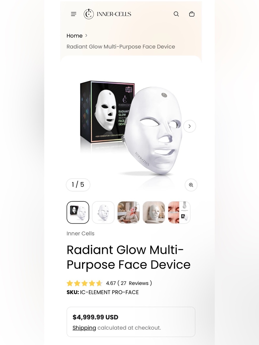 Inner Cells Radiant Glow White LED Face Mask